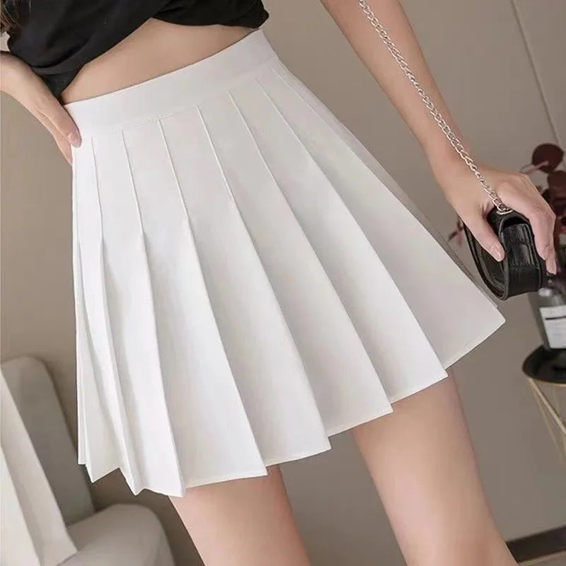 2024 Summer Women's College Style Versatile Chic Pleated Skirt High Waist Female Student Small Fresh Anti Shining Half Skirt