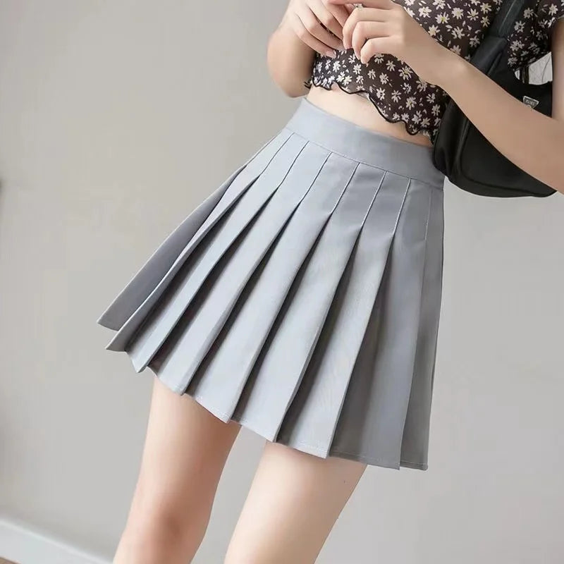 2024 Summer Women's College Style Versatile Chic Pleated Skirt High Waist Female Student Small Fresh Anti Shining Half Skirt