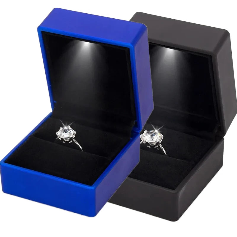 LED Jewelry Ring Box Luxury Velvet Necklace Storage Case with Light for Proposal Engagement Wedding Ring Display Box Showcase