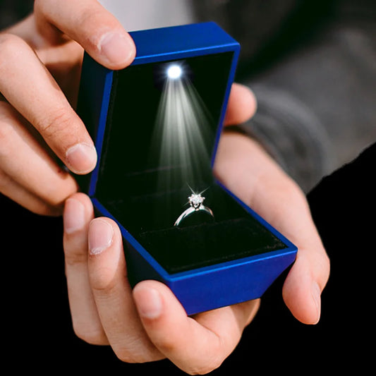 LED Jewelry Ring Box Luxury Velvet Necklace Storage Case with Light for Proposal Engagement Wedding Ring Display Box Showcase