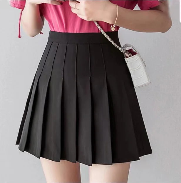 2024 Summer Women's College Style Versatile Chic Pleated Skirt High Waist Female Student Small Fresh Anti Shining Half Skirt