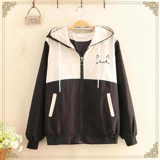 Sweet Printed Zipper Pockets Spliced Cartoon Hooded Jackets Female Clothing 2023 Autumn Winter Loose Casual Tops Korean Coats