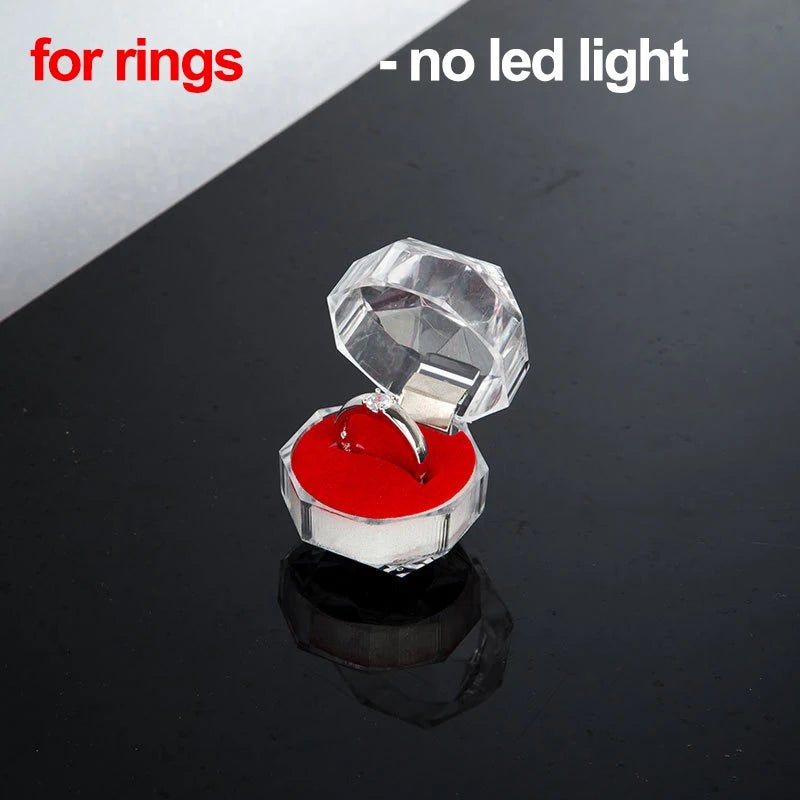 LED Jewelry Ring Box Luxury Velvet Necklace Storage Case with Light for Proposal Engagement Wedding Ring Display Box Showcase