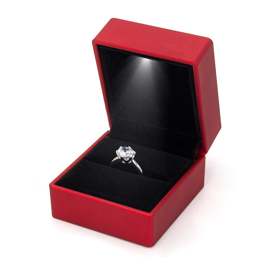 LED Jewelry Ring Box Luxury Velvet Necklace Storage Case with Light for Proposal Engagement Wedding Ring Display Box Showcase