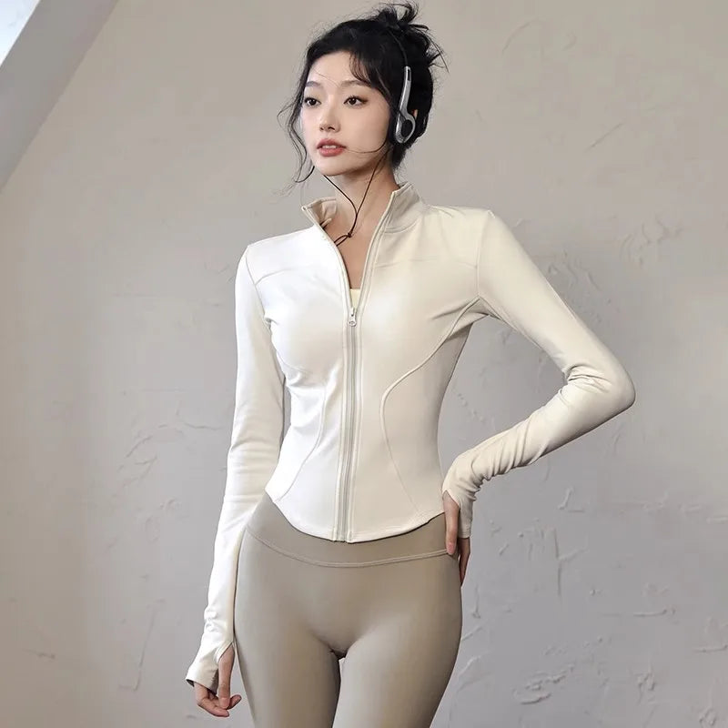 2024 Yoga Coat Short Sports Jacket Women's Fitness Clothes Slimming Body Sculpting Zipper Yoga Jacket