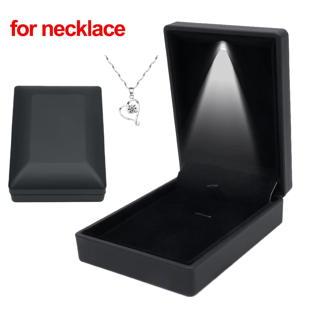 LED Jewelry Ring Box Luxury Velvet Necklace Storage Case with Light for Proposal Engagement Wedding Ring Display Box Showcase