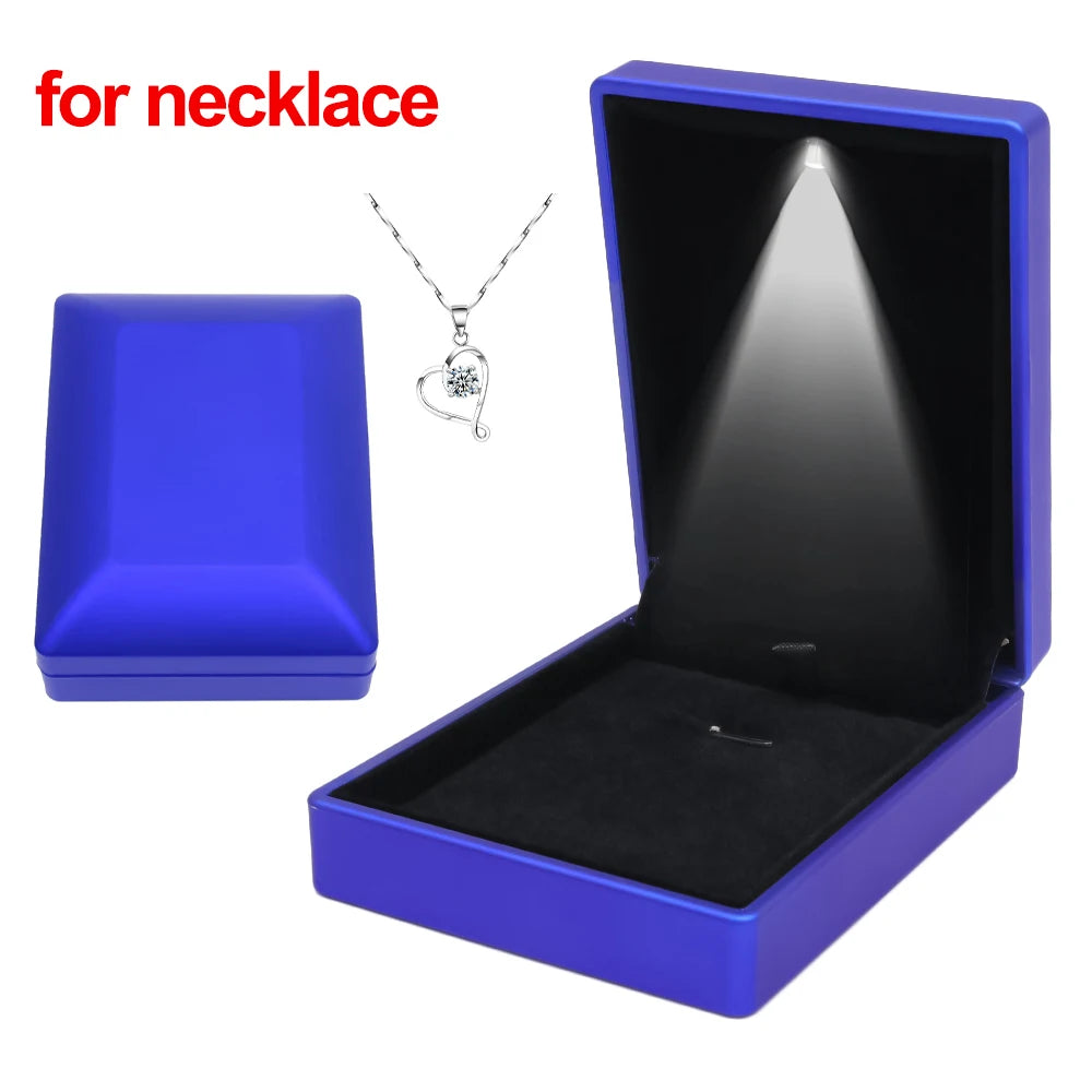 LED Jewelry Ring Box Luxury Velvet Necklace Storage Case with Light for Proposal Engagement Wedding Ring Display Box Showcase