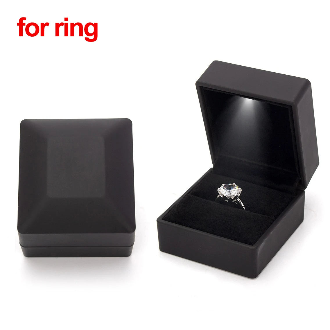 LED Jewelry Ring Box Luxury Velvet Necklace Storage Case with Light for Proposal Engagement Wedding Ring Display Box Showcase