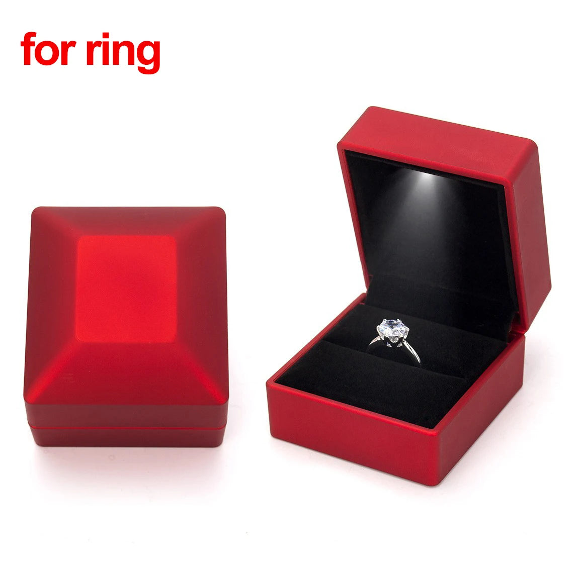 LED Jewelry Ring Box Luxury Velvet Necklace Storage Case with Light for Proposal Engagement Wedding Ring Display Box Showcase