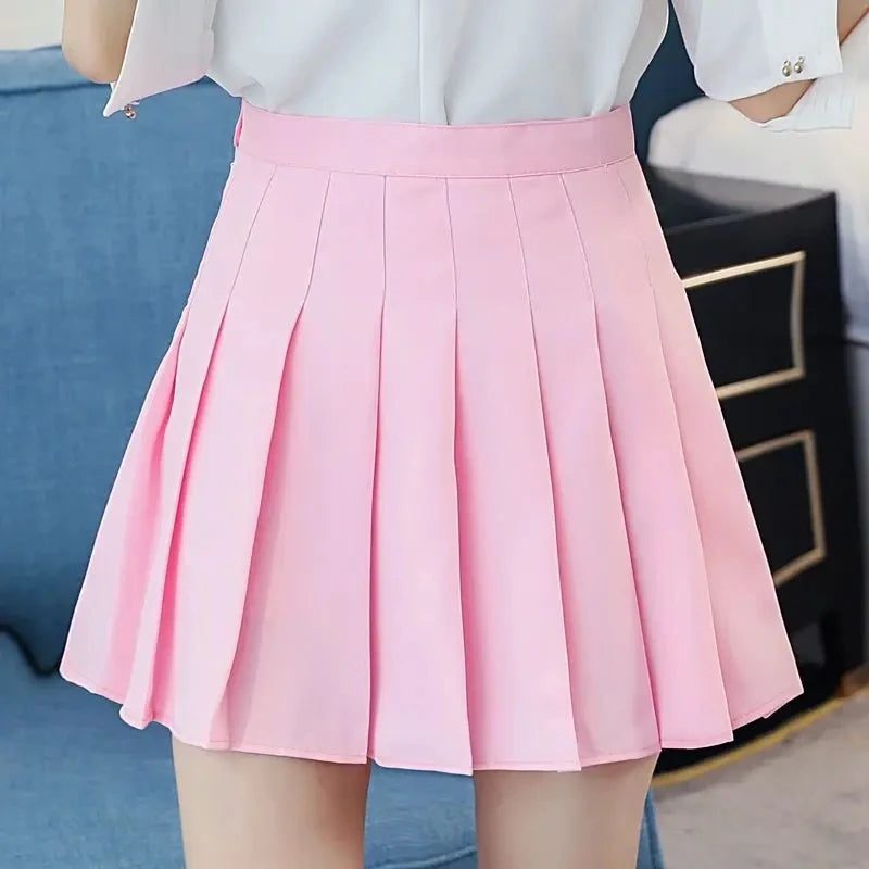 2024 Summer Women's College Style Versatile Chic Pleated Skirt High Waist Female Student Small Fresh Anti Shining Half Skirt